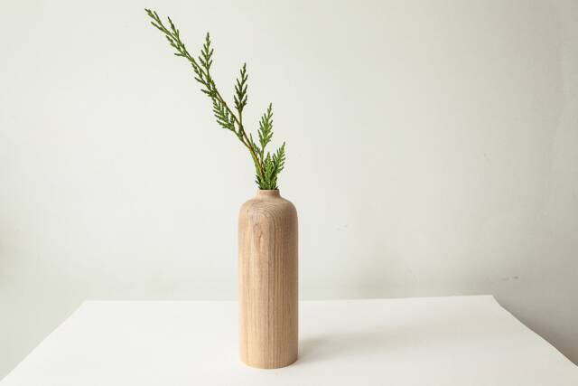 Handmade Ash Wood Vase Carved Texture, Minimalist Home Decor - image 1