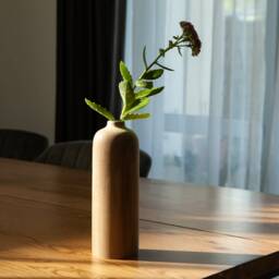 Handmade Ash Wood Vase Carved Texture, Minimalist Home Decor - thumbnail 3