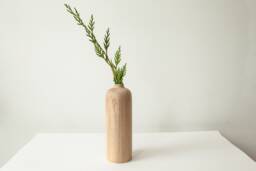 Handmade Ash Wood Vase Carved Texture, Minimalist Home Decor - thumbnail 1