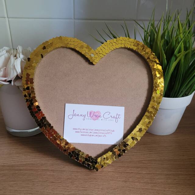 Gold Heart Sequin Shaped Photo Frame 8 X 6 Inches - image 1