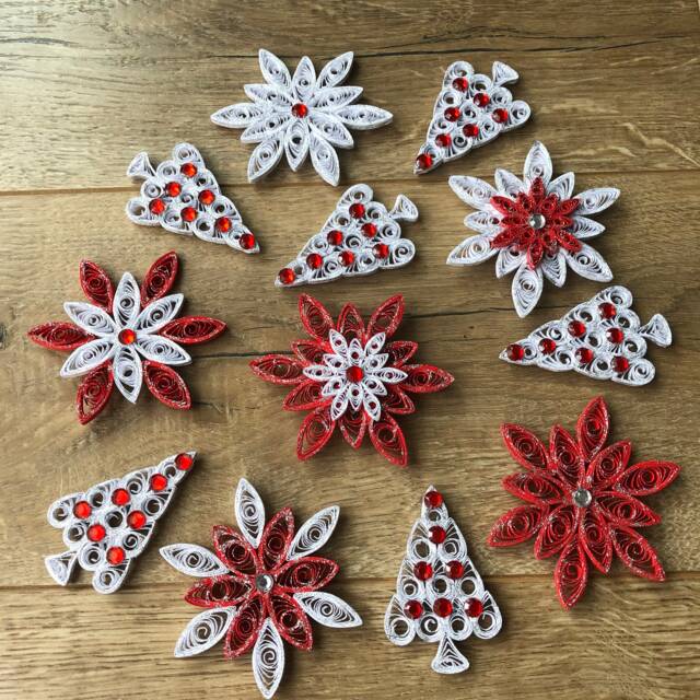 Handmade Quilled Christmas Ornaments - Snowflake & Tree Set - image 1