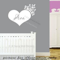 Custom Name Heart Shaped Wall Art Decals Princess Crown Girls Bedroom Vinyl Stickers Pr2 - thumbnail 1