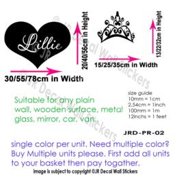 Custom Name Heart Shaped Wall Art Decals Princess Crown Girls Bedroom Vinyl Stickers Pr2 - thumbnail 4