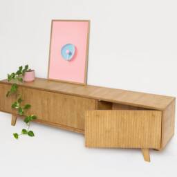 Handmade Birch Plywood Media Console, Oak Finish Tv Stand, 70S Style - thumbnail 2