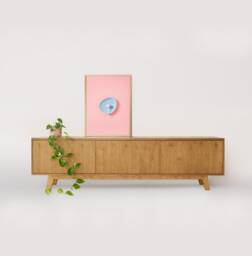 Handmade Birch Plywood Media Console, Oak Finish Tv Stand, 70S Style