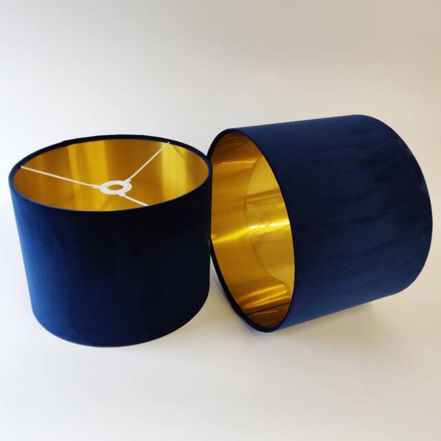 Luxury Navy Blue Lampshade in Velvet With Gold Lining, Large Plain Ceiling Lightshade - image 1