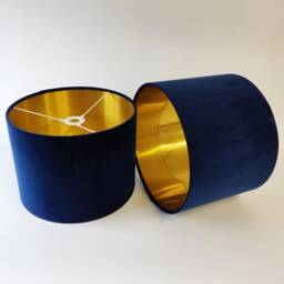 Luxury Navy Blue Lampshade in Velvet With Gold Lining, Large Plain Ceiling Lightshade