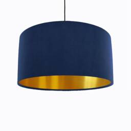 Luxury Navy Blue Lampshade in Velvet With Gold Lining, Large Plain Ceiling Lightshade - thumbnail 2