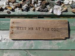 Hand Made Driftwood Wood Burned Sign, Wall Hanging, Reads Meet Me At The Cod, Home Decor, Cottage Chic, Beach House, Ready To Hang - thumbnail 1