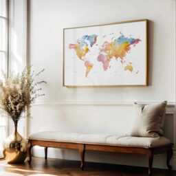 Orange & Blue Watercolor World Map Print - Bold Home Office Wall Art - thumbnail 2