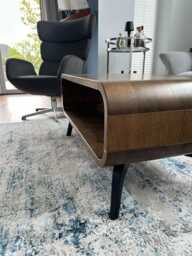 Solid Oak Coffee Table With Shelf, Retro Style Media Console, in Stock