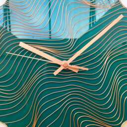 Emerald Green Glass Wall Clock 3D Wave Art, Hand-Painted Minimalistic Decor - thumbnail 3