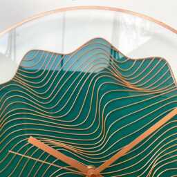 Emerald Green Glass Wall Clock 3D Wave Art, Hand-Painted Minimalistic Decor - thumbnail 2