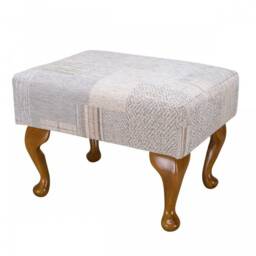 Handmade Small Footstool in Linen Patchwork Fabric - Maida Vale Upholstered British Custom Made - thumbnail 1