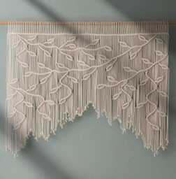 Macrame Leaves Curtain, Boho Window Neutral Wall Art, Door Valance, Housewarming Gift, Backdrop, Room Decor Aesthetic C02 - thumbnail 1