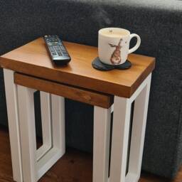 Rustic Wooden End Table, Sofa Side Solid Coffee Mug Rest, Nest Of Tables, Bedside Lamp Table - thumbnail 3