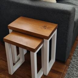 Rustic Wooden End Table, Sofa Side Solid Coffee Mug Rest, Nest Of Tables, Bedside Lamp Table - thumbnail 2