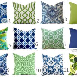 Outdoor Indoor Pillow Custom Cover - Navy Blue Green Lime Ivory Multiple Pillows Sizes 18 X 18, 16X16, 20X20 - thumbnail 2