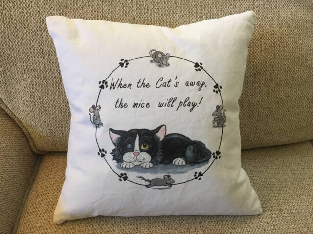 "Cat Pillow - 14"" X ""When The Cat's Away, Mice Will Play" - image 1