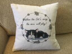 "Cat Pillow - 14"" X ""When The Cat's Away, Mice Will Play" - thumbnail 1