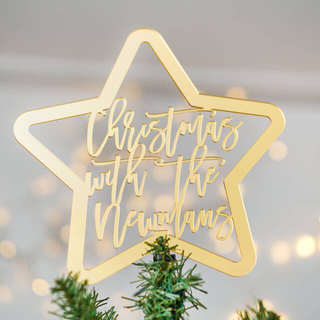 Personalised Christmas Tree Topper Silver Or Gold, Family Decorations Star For - image 1