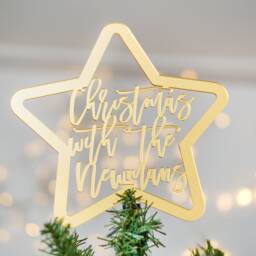 Personalised Christmas Tree Topper Silver Or Gold, Family Decorations Star For - thumbnail 1