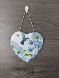 Hummingbird Slate Heart Plaque Blue Floral Wall Hanging