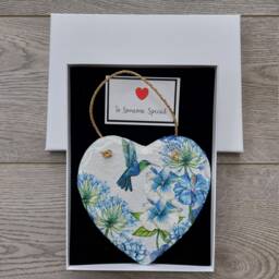 Hummingbird Slate Heart Plaque Blue Floral Wall Hanging - thumbnail 2