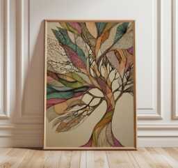 Colorful Tree Of Life Poster, Abstract Boho Wall Art Print, Modern Nature Inspired Decor, Vibrant Botanical Artwork, Spiritual Home Print - thumbnail 1