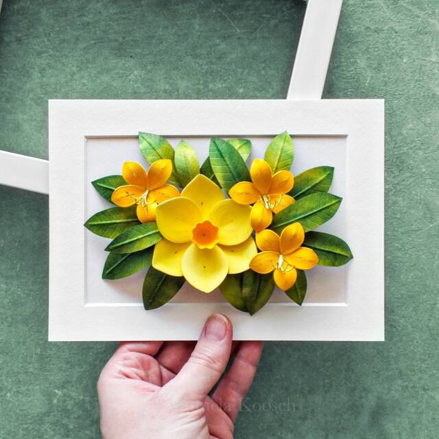 Gemini Birth Flower Gift Yellow Daffodil, Azalea Wall Art - Flowers For May, June Birthday Gift 3D Paper Quilling - image 1