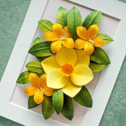 Gemini Birth Flower Gift Yellow Daffodil, Azalea Wall Art - Flowers For May, June Birthday Gift 3D Paper Quilling - thumbnail 2