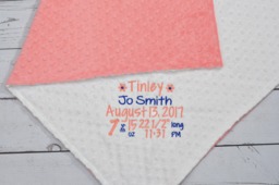 Birth Annoucement Baby Blanket-Birth Stat Blanket-Personalized Minky Baby Blanket-Custom Blanket-Monogrammed Blanket - thumbnail 1