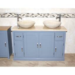 Grey Painted Bathroom Single Vanity Unit 123cm Wide With Travertine Top & Basin Set 402Gtt25Tx2 - thumbnail 1