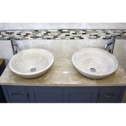 Grey Painted Bathroom Single Vanity Unit 123cm Wide With Travertine Top & Basin Set 402Gtt25Tx2 - thumbnail 3