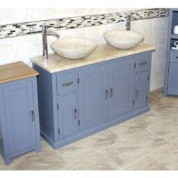 Grey Painted Bathroom Single Vanity Unit 123cm Wide With Travertine Top & Basin Set 402Gtt25Tx2 - thumbnail 2
