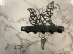 Fox Geometric Geo Modern Art Key Hook Rack Brushed Steel Home Design Present Gift Ideas