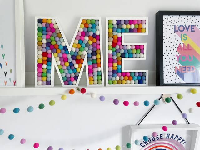 Felt Ball Wooden Letters, Rainbow Pom Nursery Decor - image 1