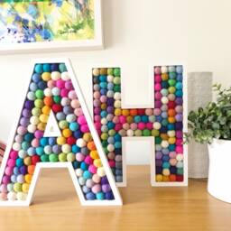 Felt Ball Wooden Letters, Rainbow Pom Nursery Decor - thumbnail 3