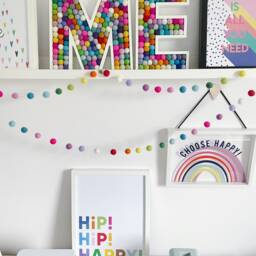 Felt Ball Wooden Letters, Rainbow Pom Nursery Decor - thumbnail 2