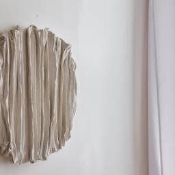 Round Original Abstract White Wall Art, Sculpture, Textured Minimal Plaster Painting, Spackle Painting - thumbnail 2