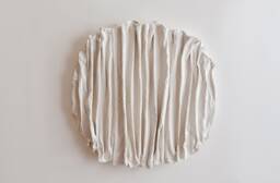 Round Original Abstract White Wall Art, Sculpture, Textured Minimal Plaster Painting, Spackle Painting - thumbnail 1