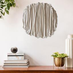 Round Original Abstract White Wall Art, Sculpture, Textured Minimal Plaster Painting, Spackle Painting - thumbnail 3