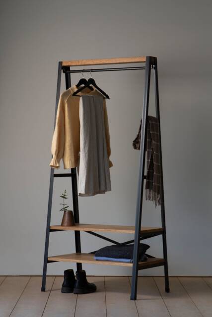 Konk ??? Simple Clothes Rail [Metal] [Oak] Bespoke Sizes Available Modern Open Wardrobe, Minimal Hanging With Storage - image 1