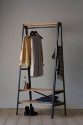 Konk ??? Simple Clothes Rail [Metal] [Oak] Bespoke Sizes Available Modern Open Wardrobe, Minimal Hanging With Storage - thumbnail 1