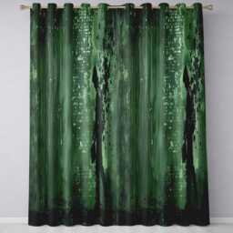 Green Rainy Traveller Silhouette Street Art Stylish Unique Artwork For Home Decor Readymade Eyelet Ring Top Thermal 100% Blackout Curtains - thumbnail 3