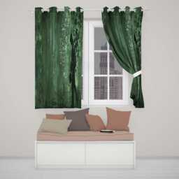Green Rainy Traveller Silhouette Street Art Stylish Unique Artwork For Home Decor Readymade Eyelet Ring Top Thermal 100% Blackout Curtains - thumbnail 2
