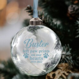 Pet Memorial Bauble, Gift, Personalised Left Paw Prints On Our Hearts, Dog Loss Cat Loss 8cm Glass Bauble 11 Colours - thumbnail 2
