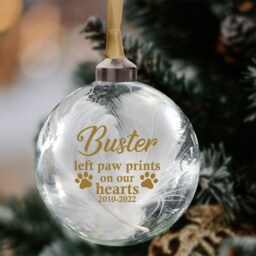 Pet Memorial Bauble, Gift, Personalised Left Paw Prints On Our Hearts, Dog Loss Cat Loss 8cm Glass Bauble 11 Colours - thumbnail 3