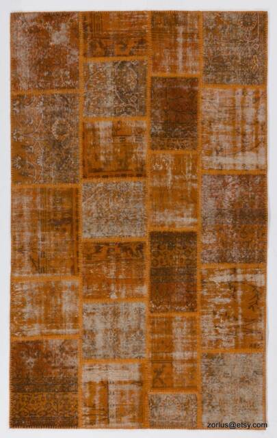 5' X 8' Handmade Turkish Patchwork Rug, Rustique Orange - image 1