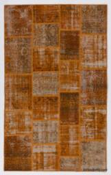 5' X 8' Handmade Turkish Patchwork Rug, Rustique Orange - thumbnail 1